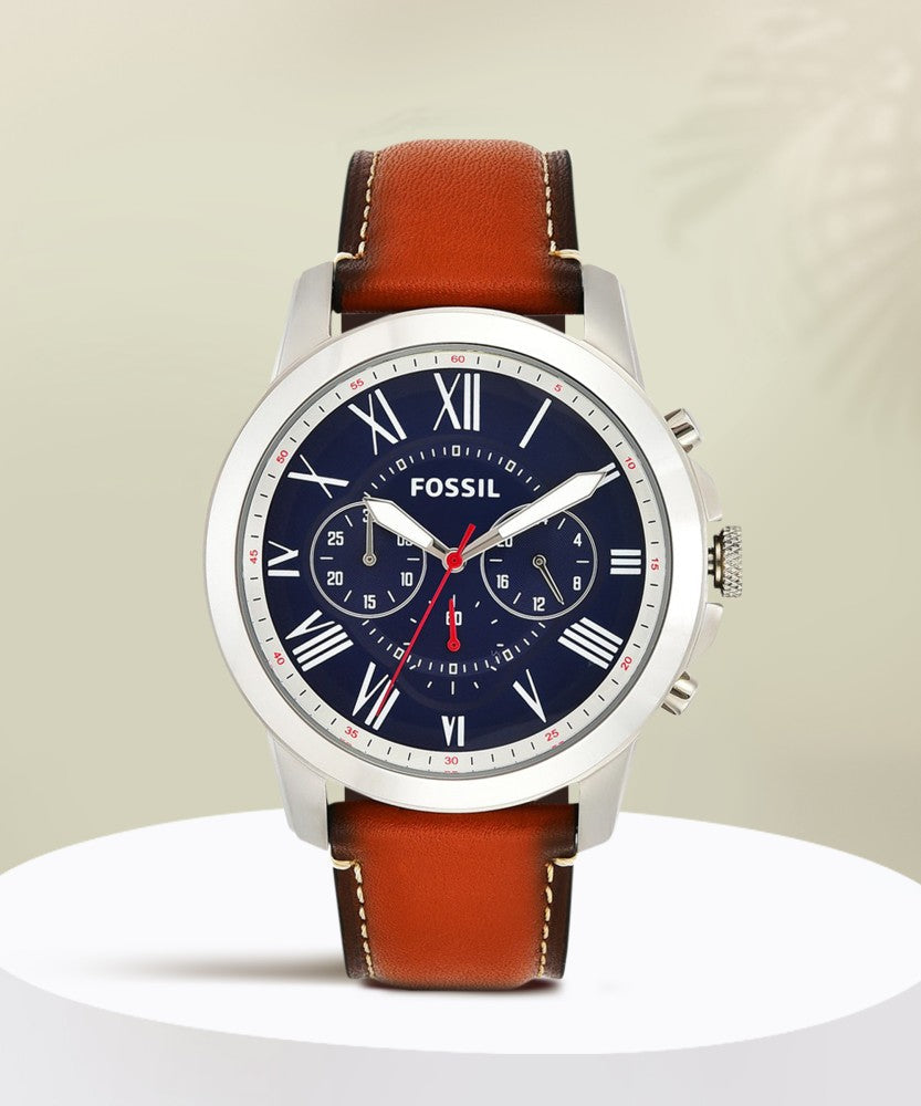  Shop Authentic Fossil Grant Chronograph Blue Dial Brown Leather Strap Watch for Men - FS5210 - Luxxuri