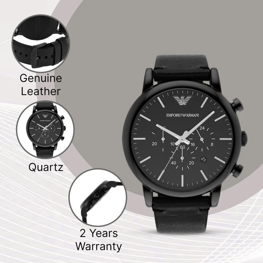  Shop Authentic Emporio Armani Dress Chronograph Black Dial Black Leather Strap Watch For Men - AR1918 - Luxxuri