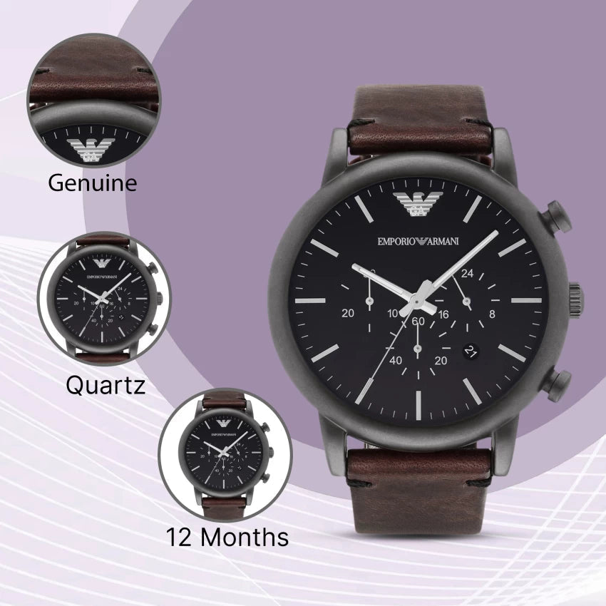  Shop Authentic Emporio Armani Classic Chronograph Black Dial Brown Leather Strap Watch For Men - AR1919 - Luxxuri