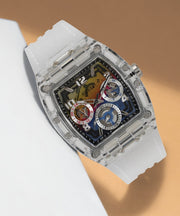  Shop Authentic Guess Phoenix Polycarbonate Clear Multi-function Black Dial Clear Rubber Strap Watch for Men - GW0499G3 - Luxxuri