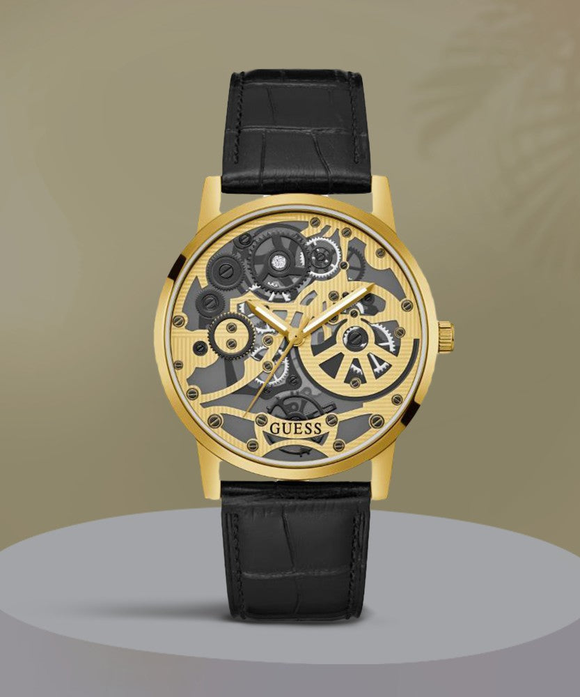  Shop Authentic Guess Gadget Gold Dial Black Leather Strap Watch for Men - GW0570G1 - Luxxuri
