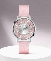  Shop Authentic Guess Dahlia Analog Silver Dial Pink Leather Strap Watch for Women - GW0529L1 - Luxxuri