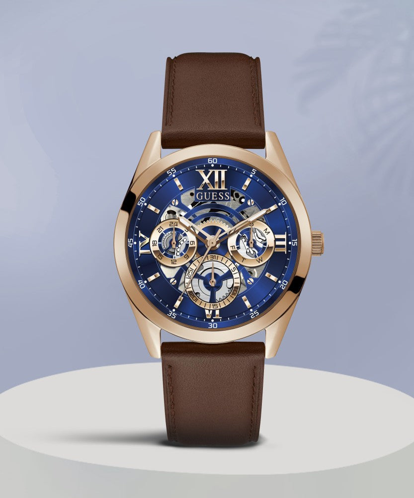 Shop Authentic Guess Tailor Analog Blue Dial Brown Leather Strap Watch for Men - GW0389G3 - Luxxuri