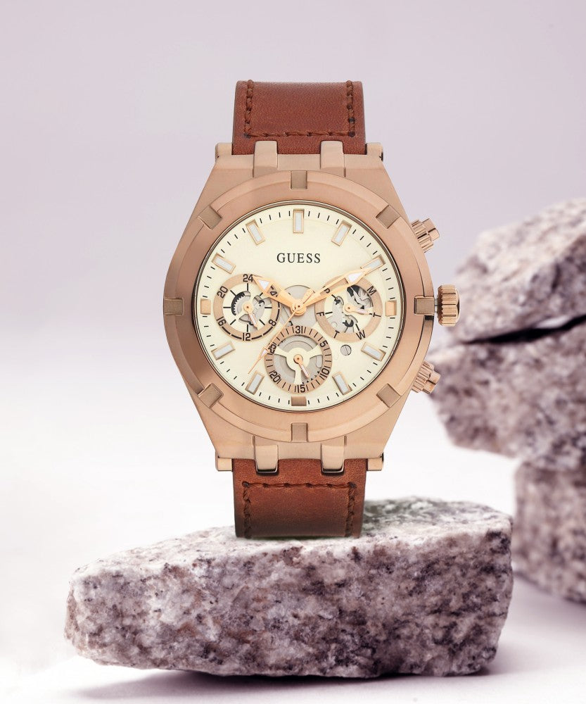  Shop Authentic Guess Analog Multifunction White Dial Brown Leather Strap Watch for Men - GW0262G3 - Luxxuri