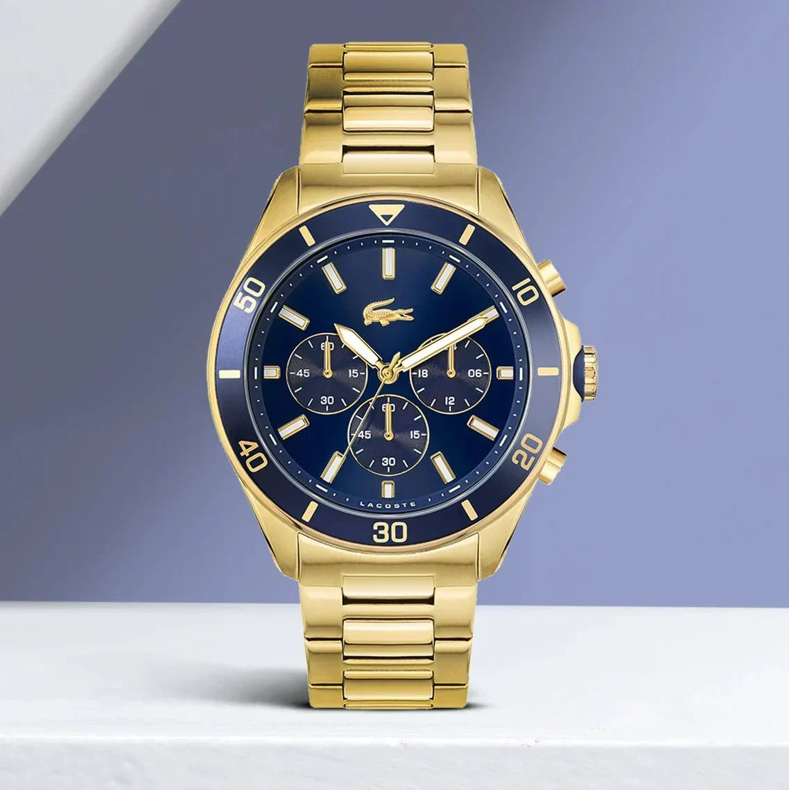 Lacoste Tiebreaker Chronograph Blue Dial Gold Steel Strap Watch for Men - 2011151
