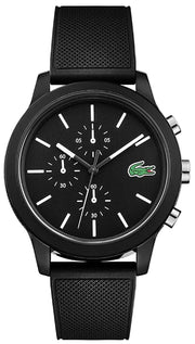 Lacoste 12.12 Chronograph Black Dial Black Silicone Strap Watch for Men - 2010972