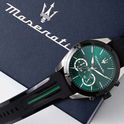  Shop Authentic Maserati Traguardo Chronograph Green Dial Black Silicone Strap Watch For Men - R8871612043 - Luxxuri