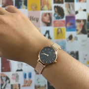  Shop Authentic Daniel Wellington Petite Pressed Melrose Black Dial Rose Gold Mesh Strap Watch For Women - DW00100440 - Luxxuri
