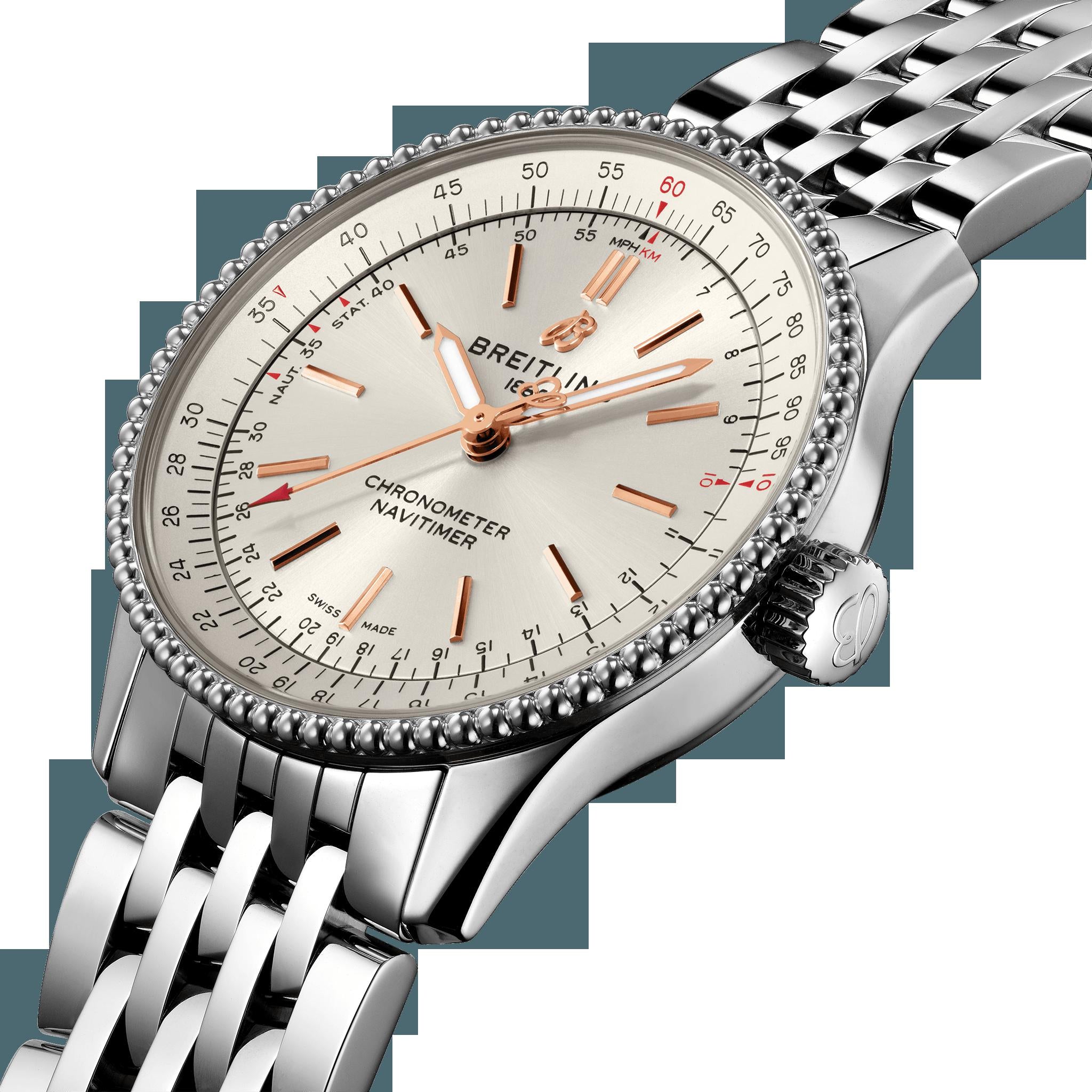  Shop Authentic Breitling Navitimer Automatic 35 White Dial Silver Steel Strap Watch for Men - A17395F41G1A1 - Luxxuri