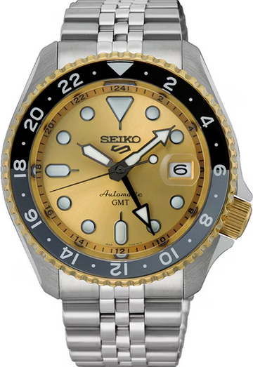  Shop Authentic Seiko 5 Sports GMT Automatic 70th Anniversary Taiwan Limited Edition Gold Dial Silver Steel Strap Watch For Men - SSK044K1 - Luxxuri