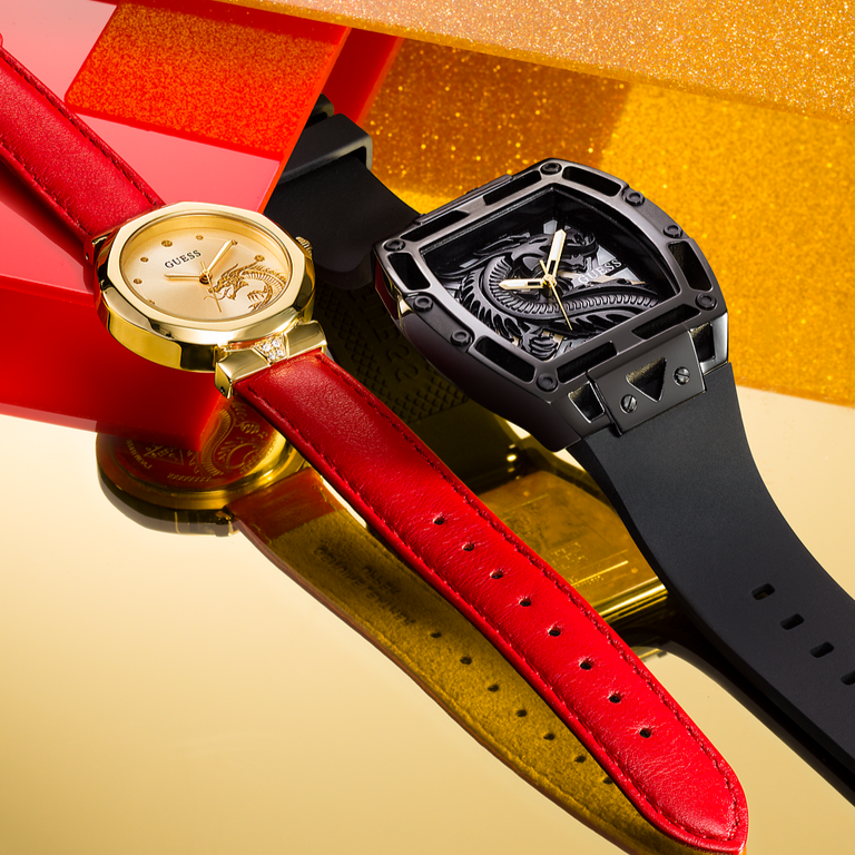  Shop Authentic Guess Trend Dragon Gold Dial Red Leather Strap Watch For Women - GW0646L1 - Luxxuri