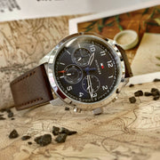  Shop Authentic Tommy Hilfiger Asher Chrongraph Blue Dial Brown Leather Strap Watch For Men - 1791855 - Luxxuri
