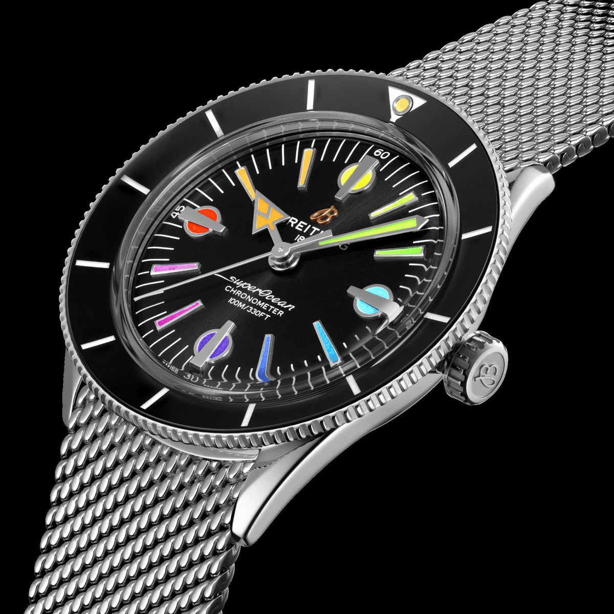  Shop Authentic Breitling Superocean Heritage '57 Black Dial Silver Mesh Bracelet Watch for Men - A103701A1B1A1 - Luxxuri