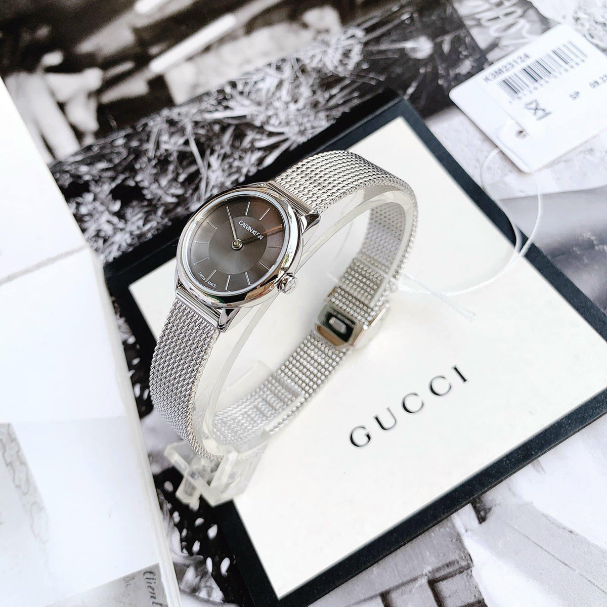  Shop Authentic Calvin Klein Minimal Grey Dial Silver Mesh Bracelet Watch for Women - K3M23124 - Luxxuri