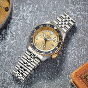  Shop Authentic Seiko 5 Sports GMT Automatic 70th Anniversary Taiwan Limited Edition Gold Dial Silver Steel Strap Watch For Men - SSK044K1 - Luxxuri