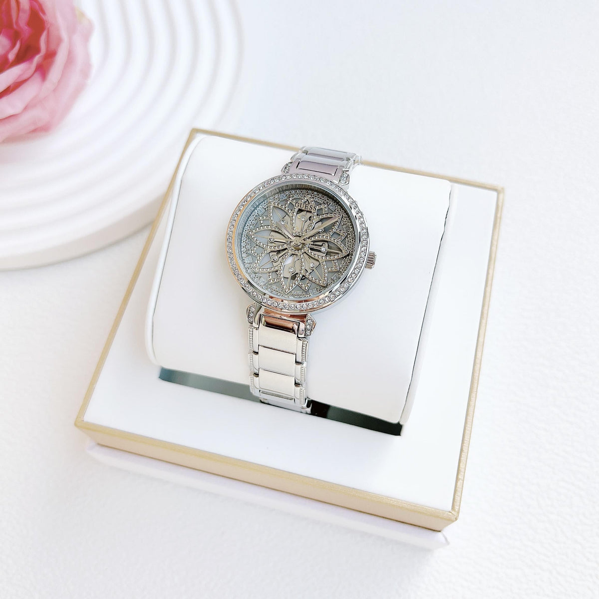  Shop Authentic Guess Lily Quartz Silver Dial Silver Steel Strap Watch For Women - GW0528L1 - Luxxuri