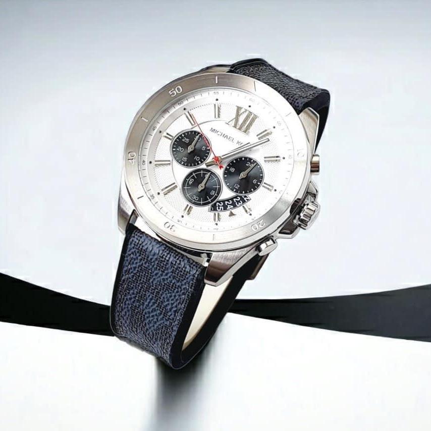  Shop Authentic Michael Kors Brecken Chronograph Silver Dial Grey Leather Strap Watch For Men - MK8922 - Luxxuri