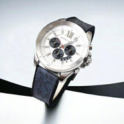  Shop Authentic Michael Kors Brecken Chronograph Silver Dial Grey Leather Strap Watch For Men - MK8922 - Luxxuri