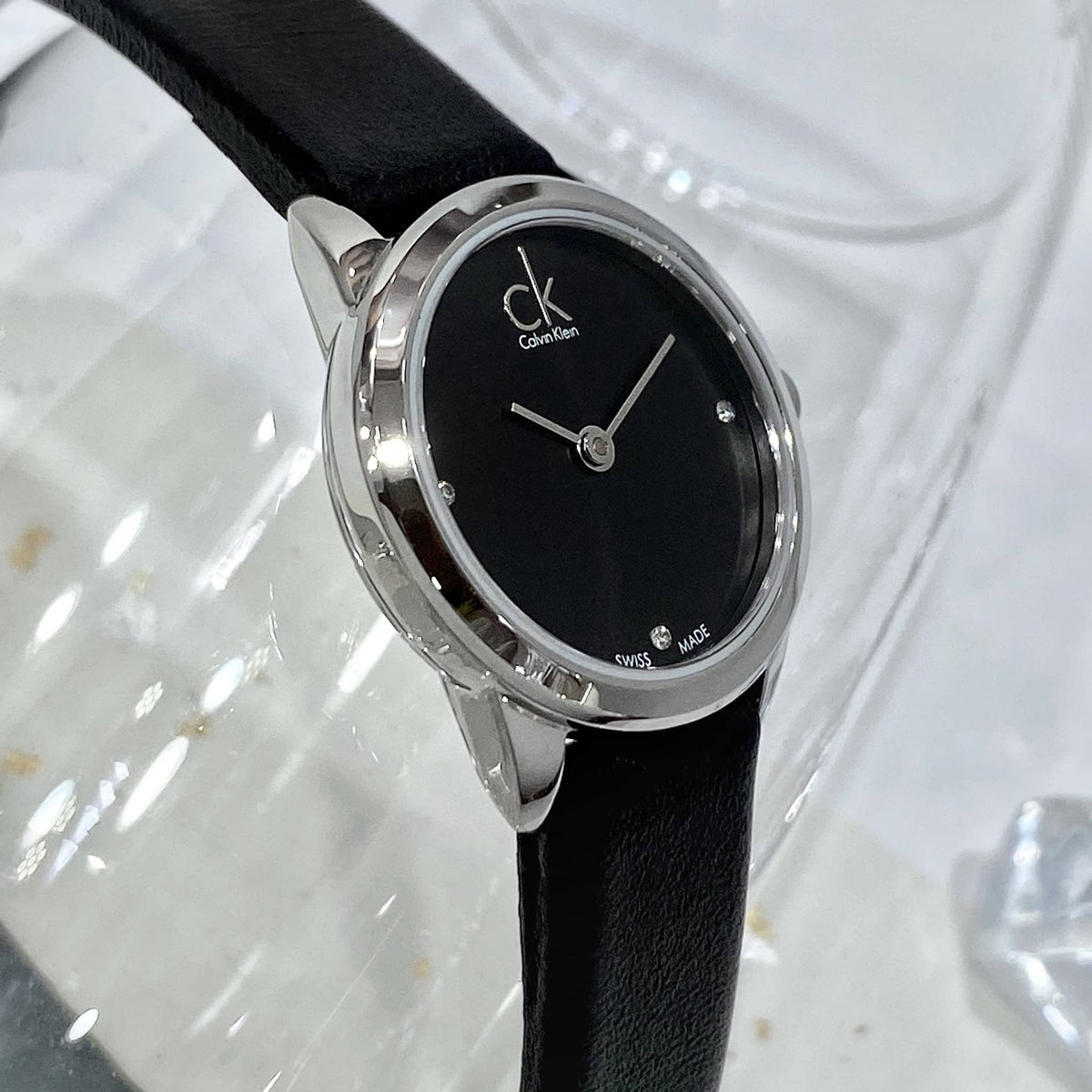  Shop Authentic Calvin Klein Minimal Black Dial Black Leather Strap Watch for Women - K3M231CS - Luxxuri