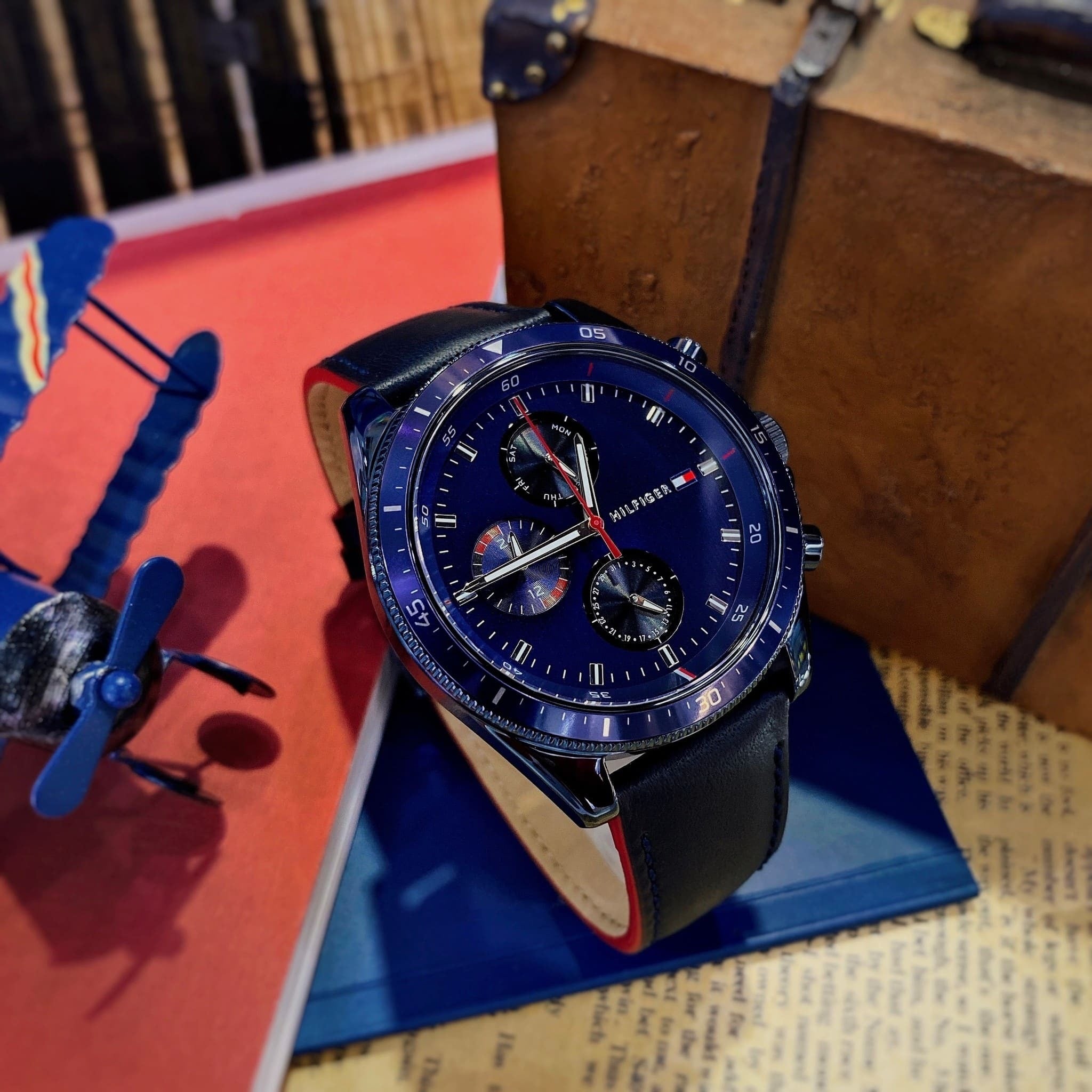  Shop Authentic Tommy Hilfiger Parker Chronograph Quartz Blue Dial Blue Leather Strap Watch For Men - 1791839 - Luxxuri