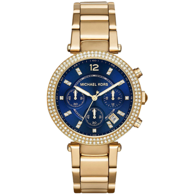  Shop Authentic Michael Kors Parker Chronograph Blue Dial Gold Steel Strap Watch For Women - MK6262 - Luxxuri