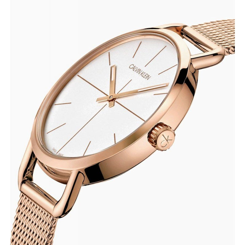  Shop Authentic Calvin Klein Even White Dial Rose Gold Mesh Bracelet Watch for Women - K7B23626 - Luxxuri
