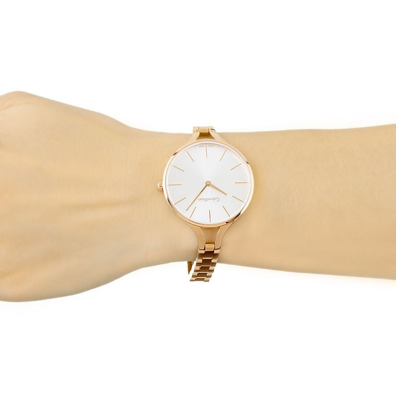  Shop Authentic Calvin Klein Graphic Silver Dial Rose Gold Steel Strap Watch for Women - K7E23646 - Luxxuri