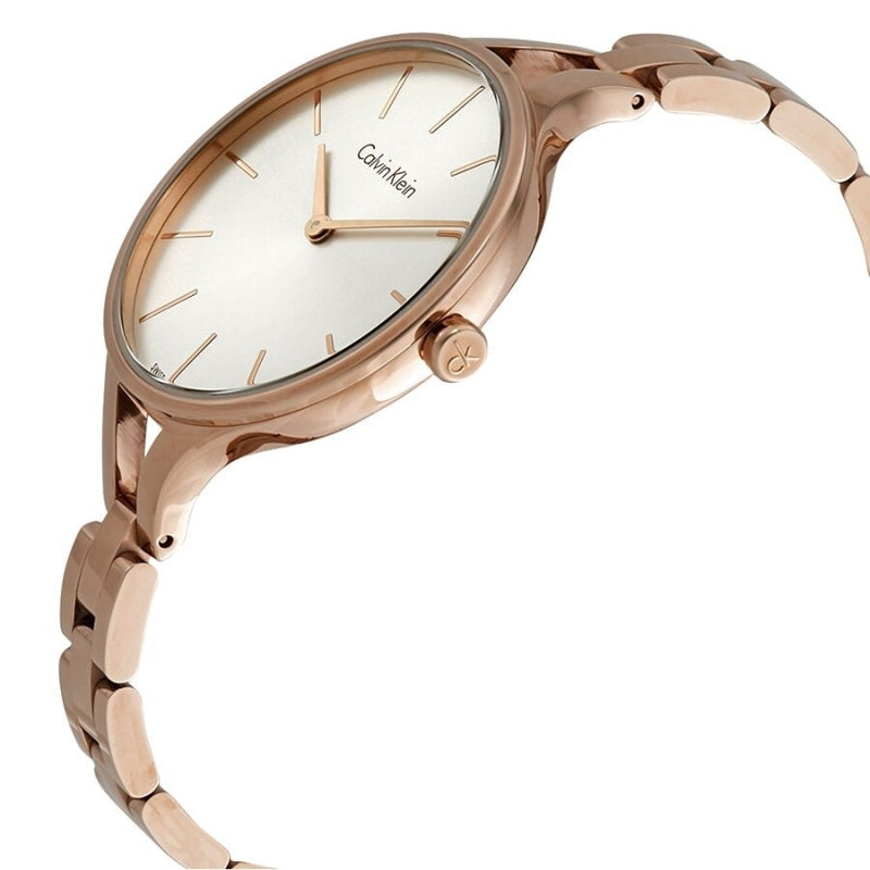  Shop Authentic Calvin Klein Graphic Silver Dial Rose Gold Steel Strap Watch for Women - K7E23646 - Luxxuri