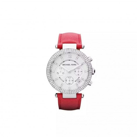  Shop Authentic Michael Kors Parker Silver Dial Red Leather Strap Watch for Women - MK2278 - Luxxuri