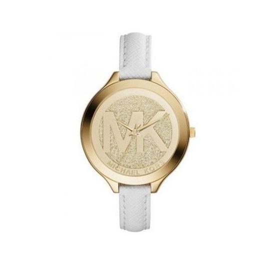  Shop Authentic Michael Kors Slim Runway Quartz Gold Dial White Leather Strap Watch For Women - MK2389 - Luxxuri