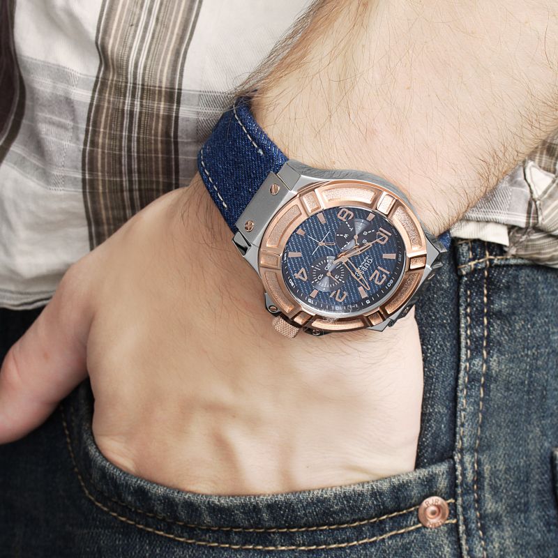  Shop Authentic Guess Rigor Analog Blue Dial Blue Denim Strap Watch For Men - W0040G6 - Luxxuri