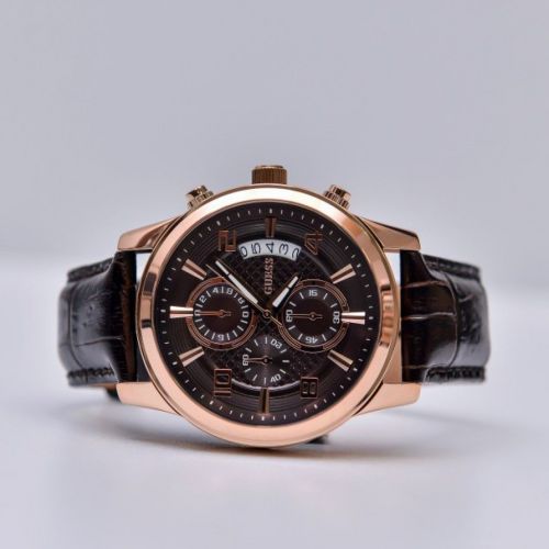  Shop Authentic Guess Exec Chronograph Brown Dial Brown Leather Strap Watch For Men - W0076G4 - Luxxuri