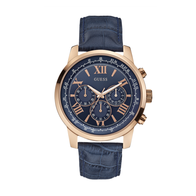  Shop Authentic Guess Horizon Chronograph Blue Dial Blue Leather Strap Watch For Men - W0380G5 - Luxxuri