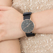  Shop Authentic Daniel Wellington Classic Cornwall Black Dial Black NATO Strap Watch For Women - DW00100150 - Luxxuri