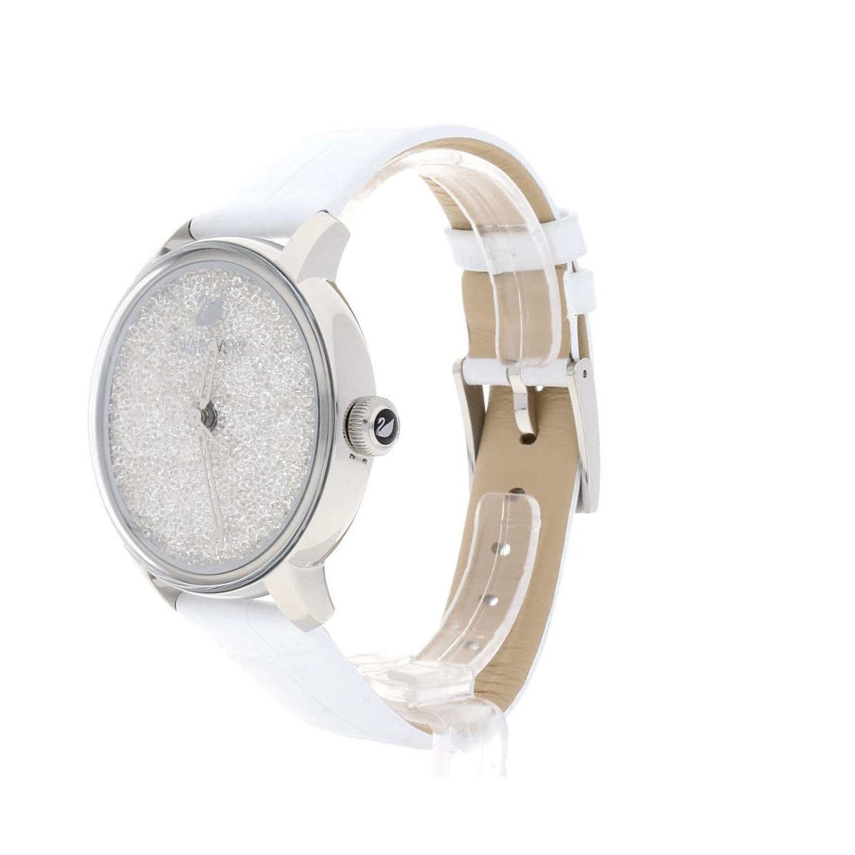  Shop Authentic Swarovski Crystalline Hours Silver Dial White Leather Strap Watch for Women - 5295383 - Luxxuri