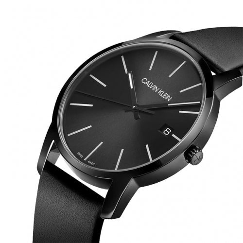  Shop Authentic Calvin Klein City Quartz Black Dial Black Leather Strap Watch for Men - K2G2G4CX - Luxxuri