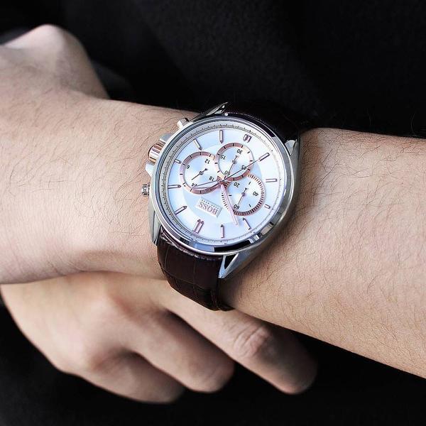  Shop Authentic Hugo Boss Driver Chronograph Silver Dial Brown Leather Strap Watch For Men - 1512881 - Luxxuri