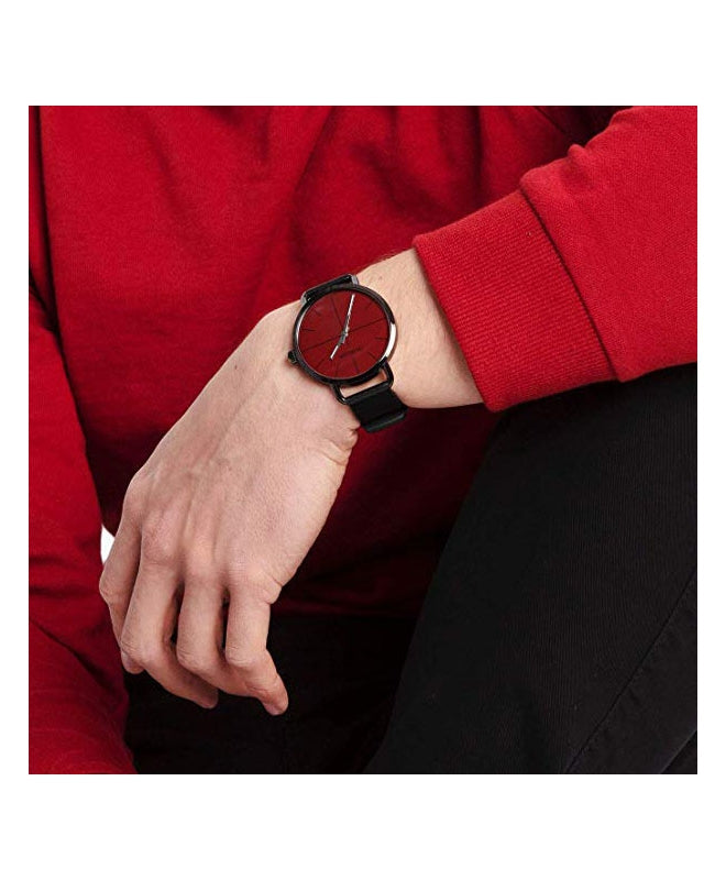  Shop Authentic Calvin Klein Even Maroon Dial Black Leather Strap Watch for Men - K7B214CP - Luxxuri