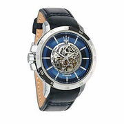  Shop Authentic Maserati Ingegno Automatic Blue Skeleton Dial Black Leather Strap Watch For Men - R8821119004 - Luxxuri