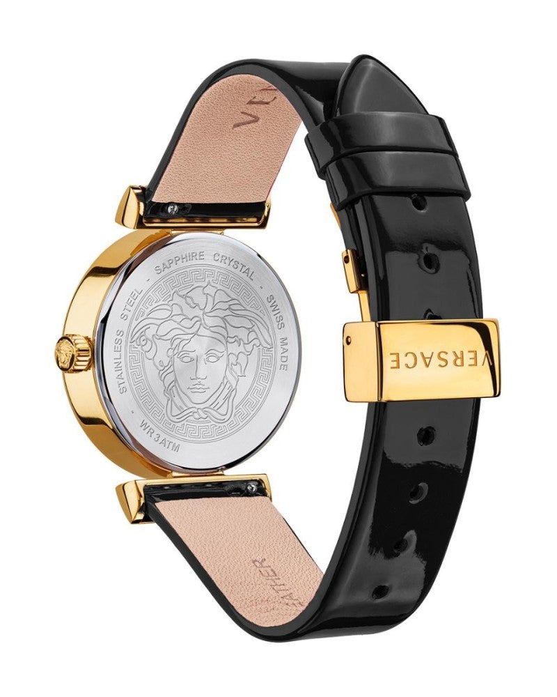  Shop Authentic Versace Greca Meander Black Dial Black Leather Strap Watch for Women - VELW00420 - Luxxuri