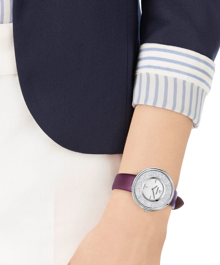  Shop Authentic Swarovski Crystalline Silver Dial Purple Leather Strap Watch for Women - 5295355 - Luxxuri