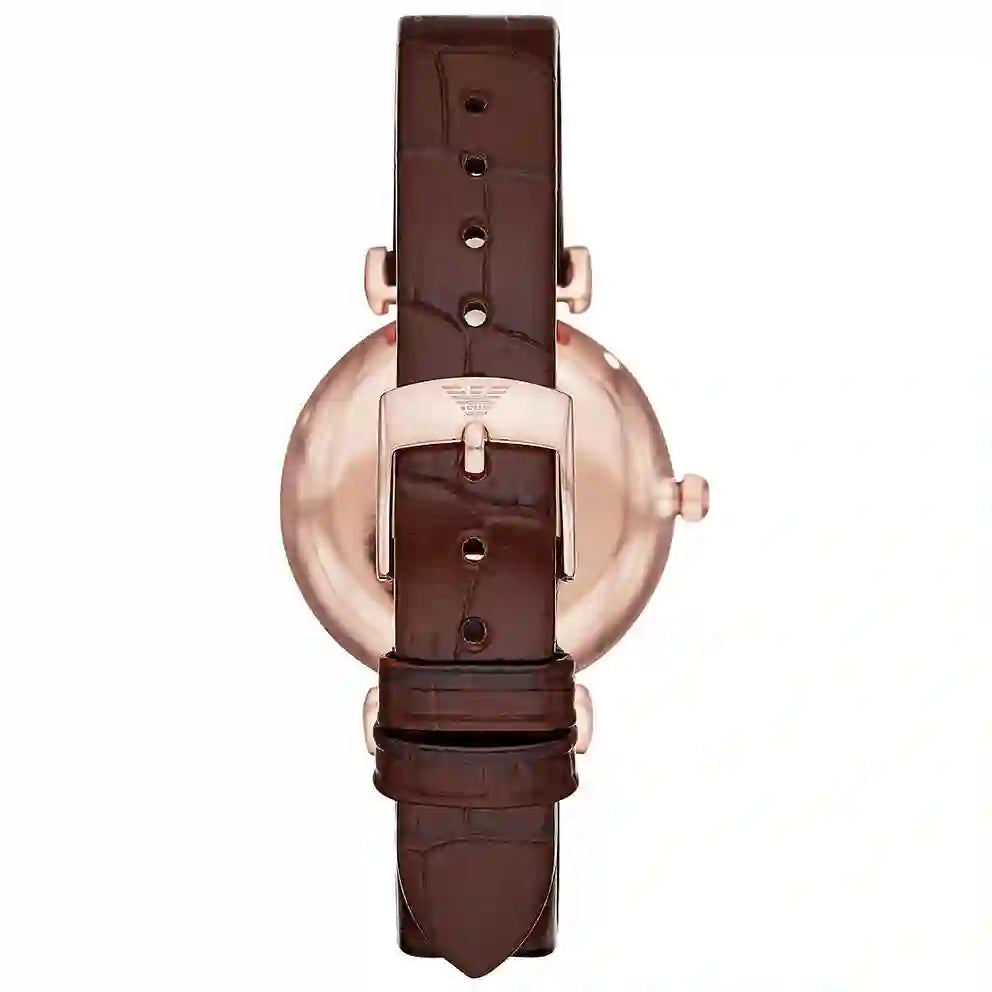  Shop Authentic Emporio Armani Gianni T-Bar Silver Dial Brown Leather Strap Watch For Women - AR11269 - Luxxuri