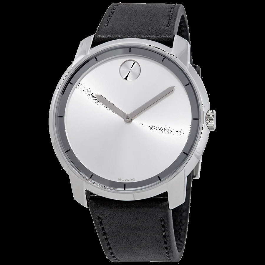  Shop Authentic Movado Bold Silver Dial Black Leather Strap Watch For Men - 3600468 - Luxxuri