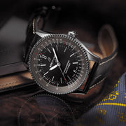  Shop Authentic Breitling Automatic 41mm Black Dial Black Leather Strap Watch for Men - A17326241B1P1 - Luxxuri