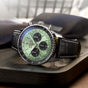  Shop Authentic Breitling Navitimer B01 Chronograph 43 Green Dial Black Leather Strap Watch for Men - AB0138241L1P1 - Luxxuri