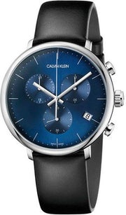  Shop Authentic Calvin Klein Chronograph Blue Dial Black Leather Strap Watch for Men - K8Q371CN - Luxxuri