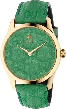  Shop Authentic Gucci G Timeless Quartz Green Dial Green Leather Strap Watch For Women - YA1264099 - Luxxuri