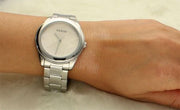  Shop Authentic Guess Cubed Analog Silver Dial Silver Steel Strap Watch For Women - GW0606L1 - Luxxuri
