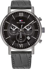  Shop Authentic Tommy Hilfiger Evan Black Dial Black Leather Strap Watch for Men - 1710395 - Luxxuri