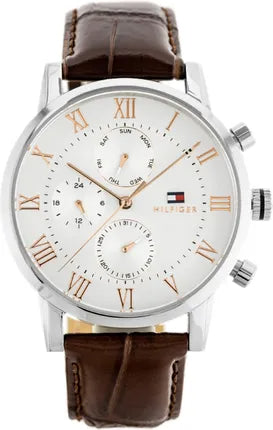  Shop Authentic Tommy Hilfiger Kane Chronograph White Dial Brown Leather Strap Watch for Men - 1791400 - Luxxuri